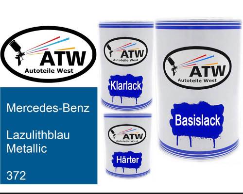 Mercedes-Benz, Lazulithblau Metallic, 372: 500ml Lackdose + 500ml Klarlack + 250ml Härter - Set, von ATW Autoteile West.